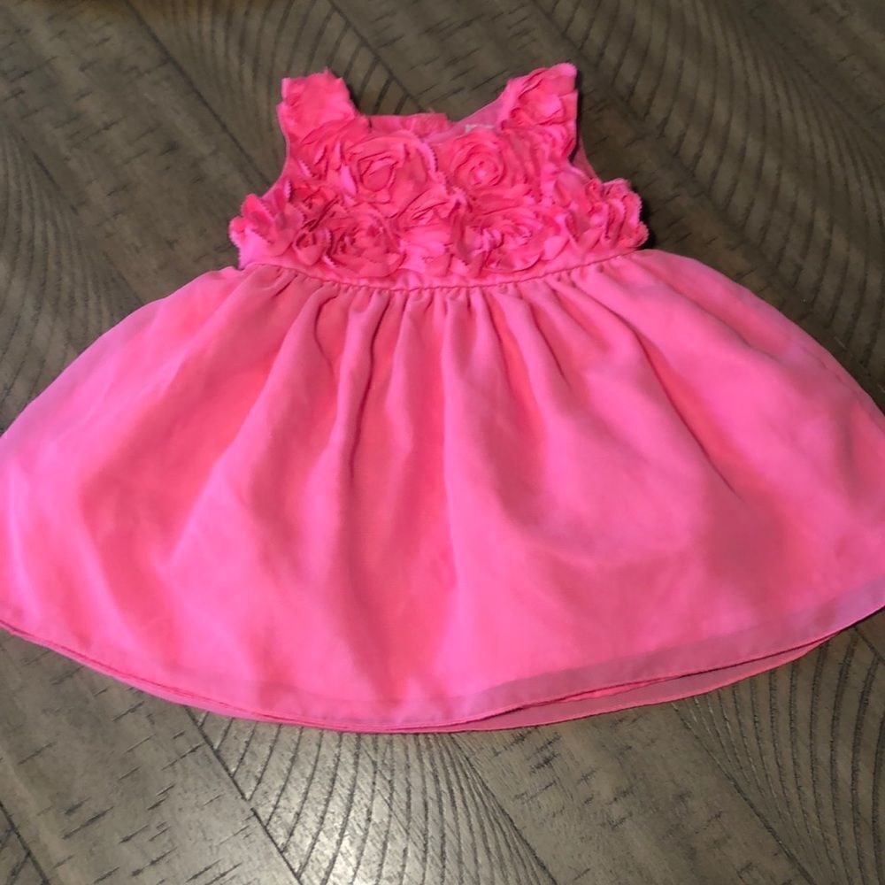 Neon pink Floral Appliqué Dress with built in layers and crinoline by Carter’s